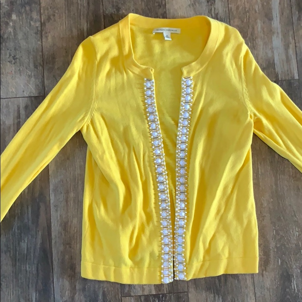Banana Republic XS Yellow Jeweled Cardigan